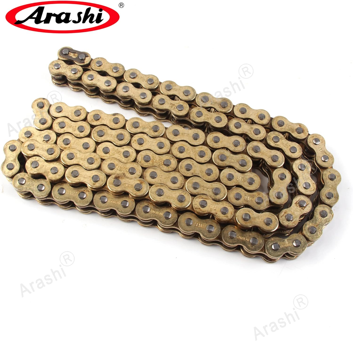 Arashi 520 O-Ring Drive Chain 120 Links with Connecting Master Link for Motorcycle Honda Yamaha Suzuki Street and Off-Road Bike 8,500 lbs Tensile/Replacement Parts Accessories Gold