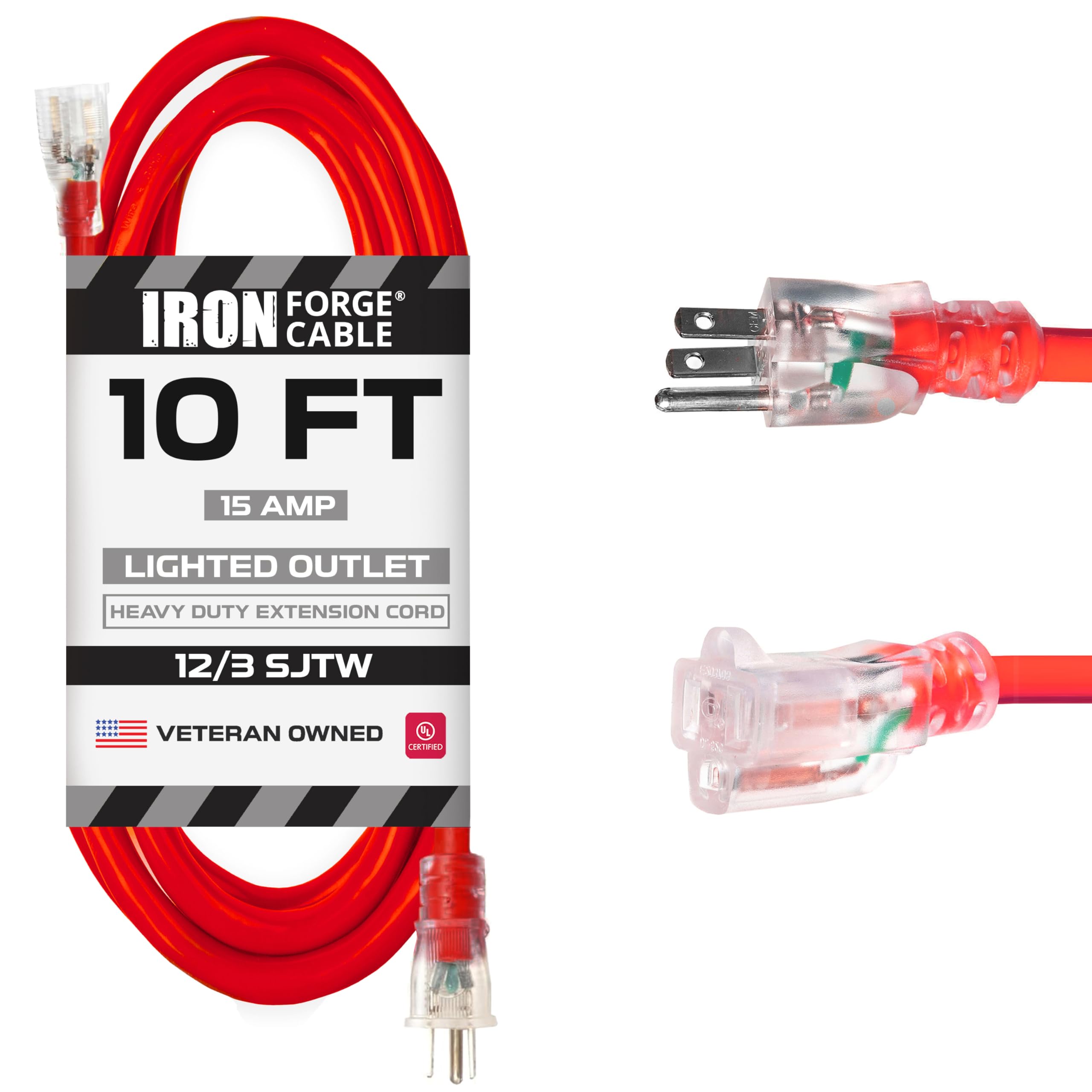 Iron Forge Cable 12 Gauge Heavy Duty Extension Cord, 10 Ft - Red