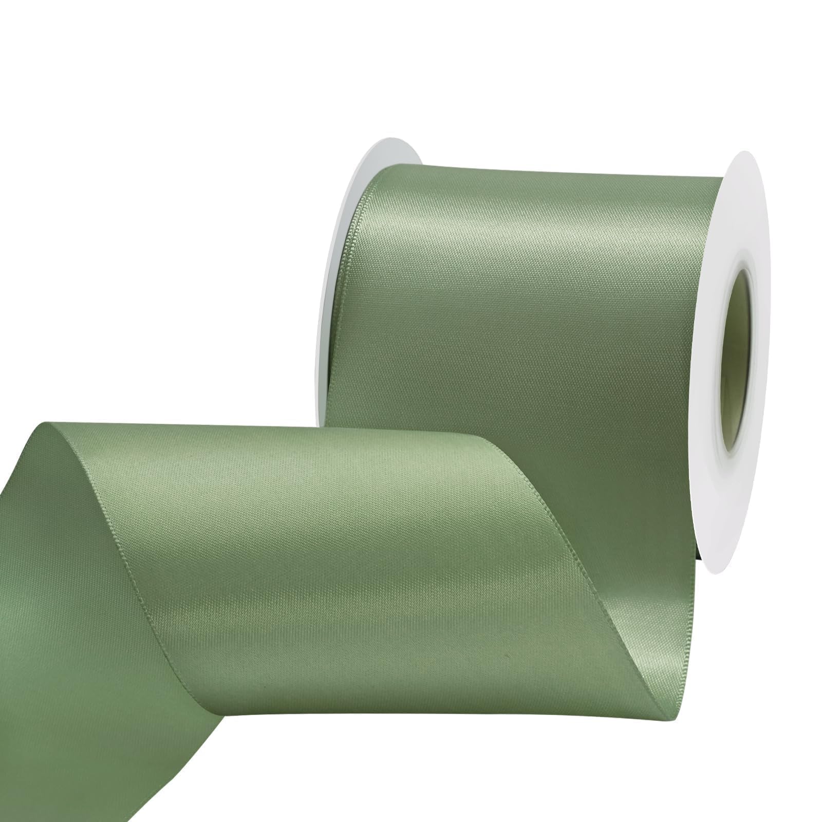 Dusty Sage Green Satin Ribbon 3 inch X 15 Yards Polyester Ribbon for Gift Wrapping Very Suitable for Weddings Party Hair Bow Invitation Decorations and More