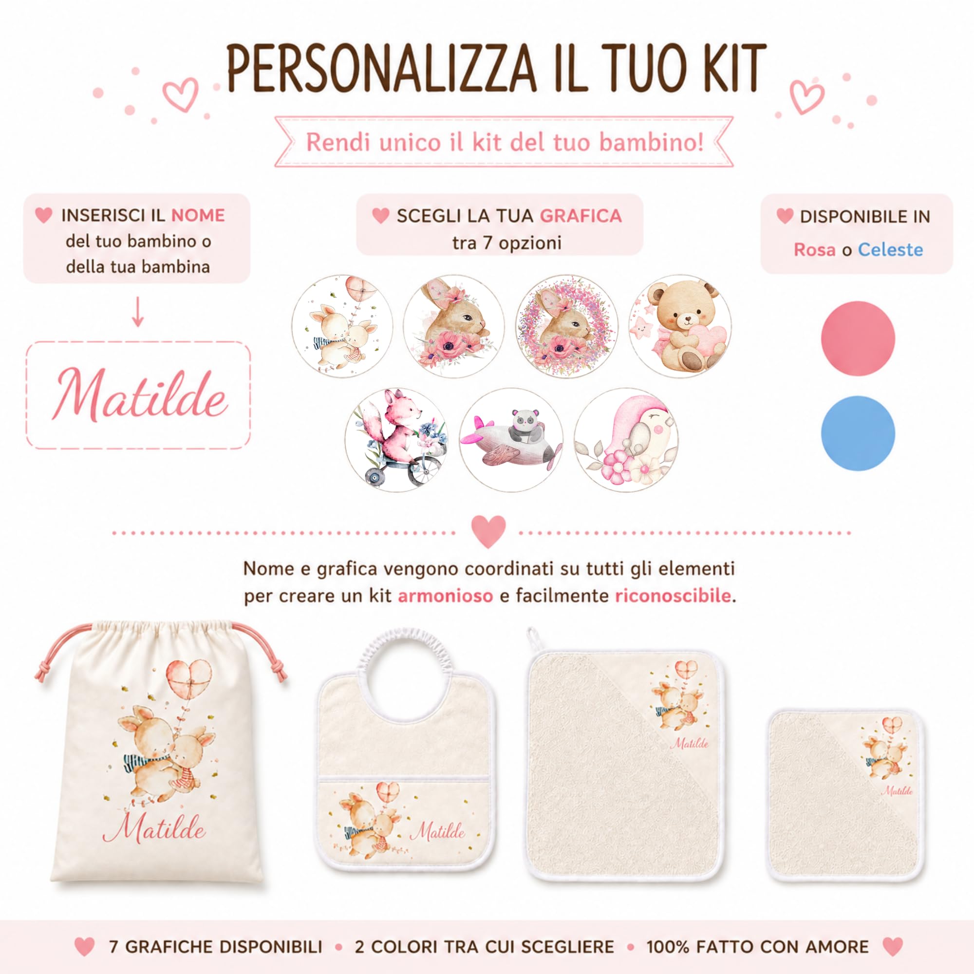 Kit Asilo Nido e Materna Personalizzato con Nome – Set 3 o 4 Pezzi