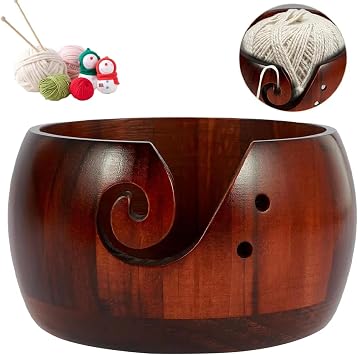 Joyeee Wooden Yarn Bowl, Yarn Holder for Crocheting, Crochet Bowl Accessories Holder with Holes Handmade to Prevent Slipping, Perfect Crochet Holder for Crocheting and Knitting Mothers Day Gift 6
