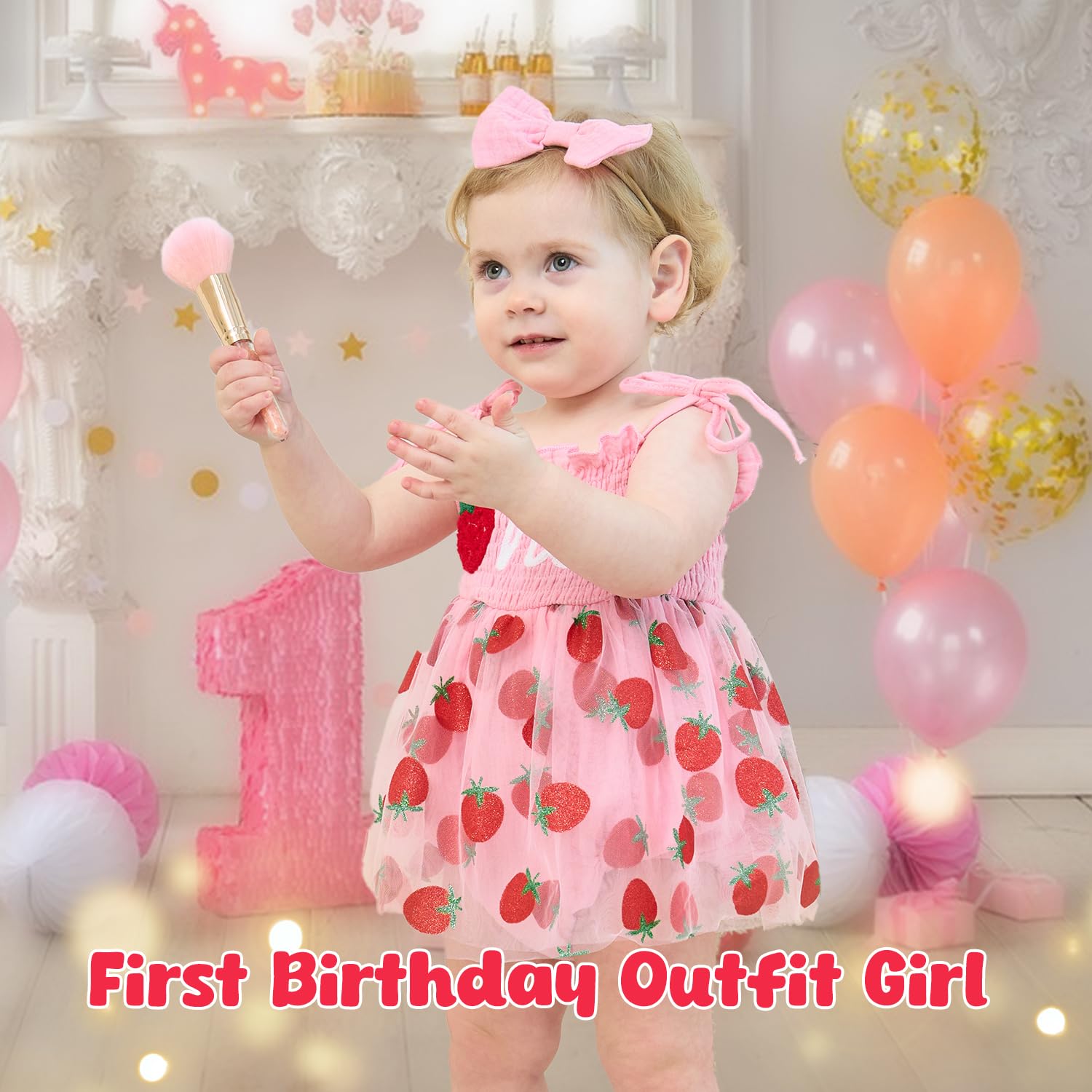 HONGTEYA Baby Girl 1st Birthday Outfit Girl First Birthday Clothes One Year Old Gifts Romper Tulle Summer Newborn Dress