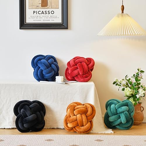 Miniatura 3 de Xuyier Bola de almohada de nudo, almohadas decorativas con tela de terciopelo para sofá cama, decoración de 12 pulgadas, cojines cuadrados anudados