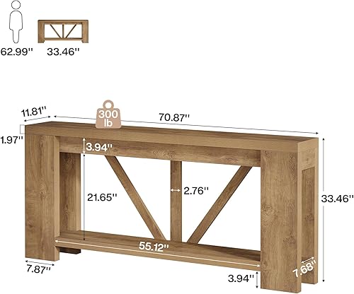 Miniatura 2 de Tribesigns Mesa de entrada extra larga de 70.9 pulgadas, mesa consola de madera de granja con almacenamiento, mesa de sofá moderna detrás del sofá,