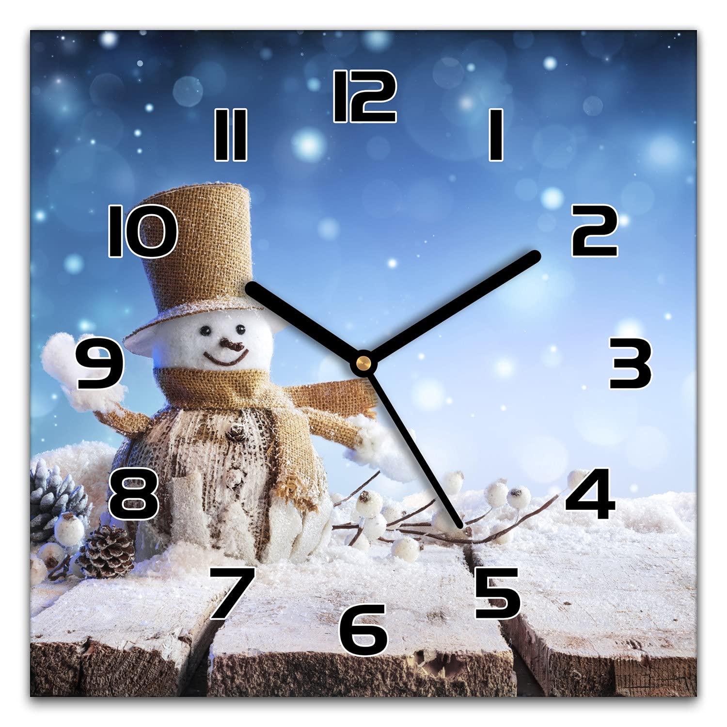 Horloge Noël nuit de neige et pommes de pin cadeau idéal