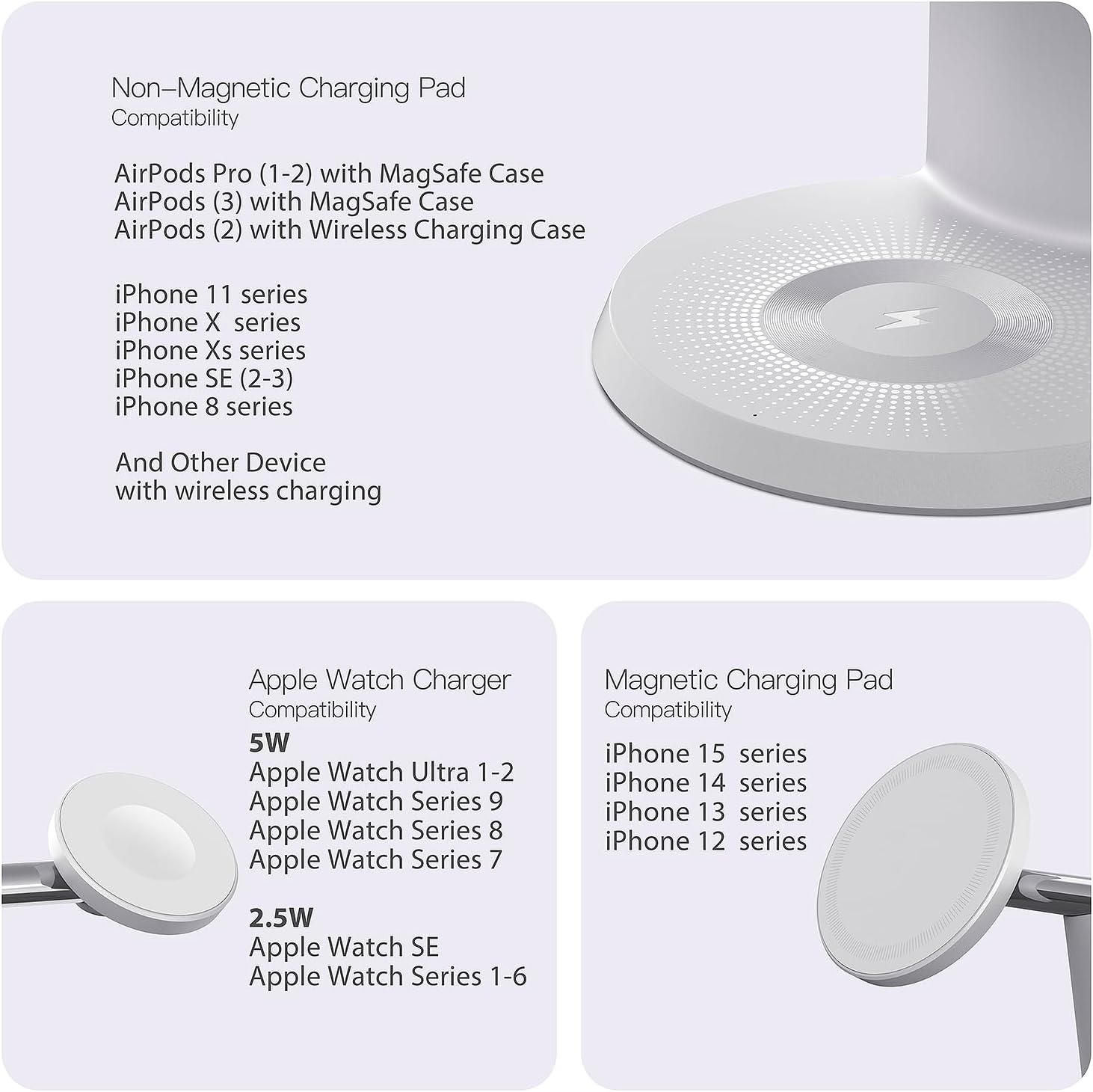 3-in-1 Wireless Charging Station for Apple Devices - Fast Charging Station for iPhone and Watch with MagSafe, Stable Charger Stand for iPhone 17 Air 16 15 14 13 12 Series & iWatch & AirPods