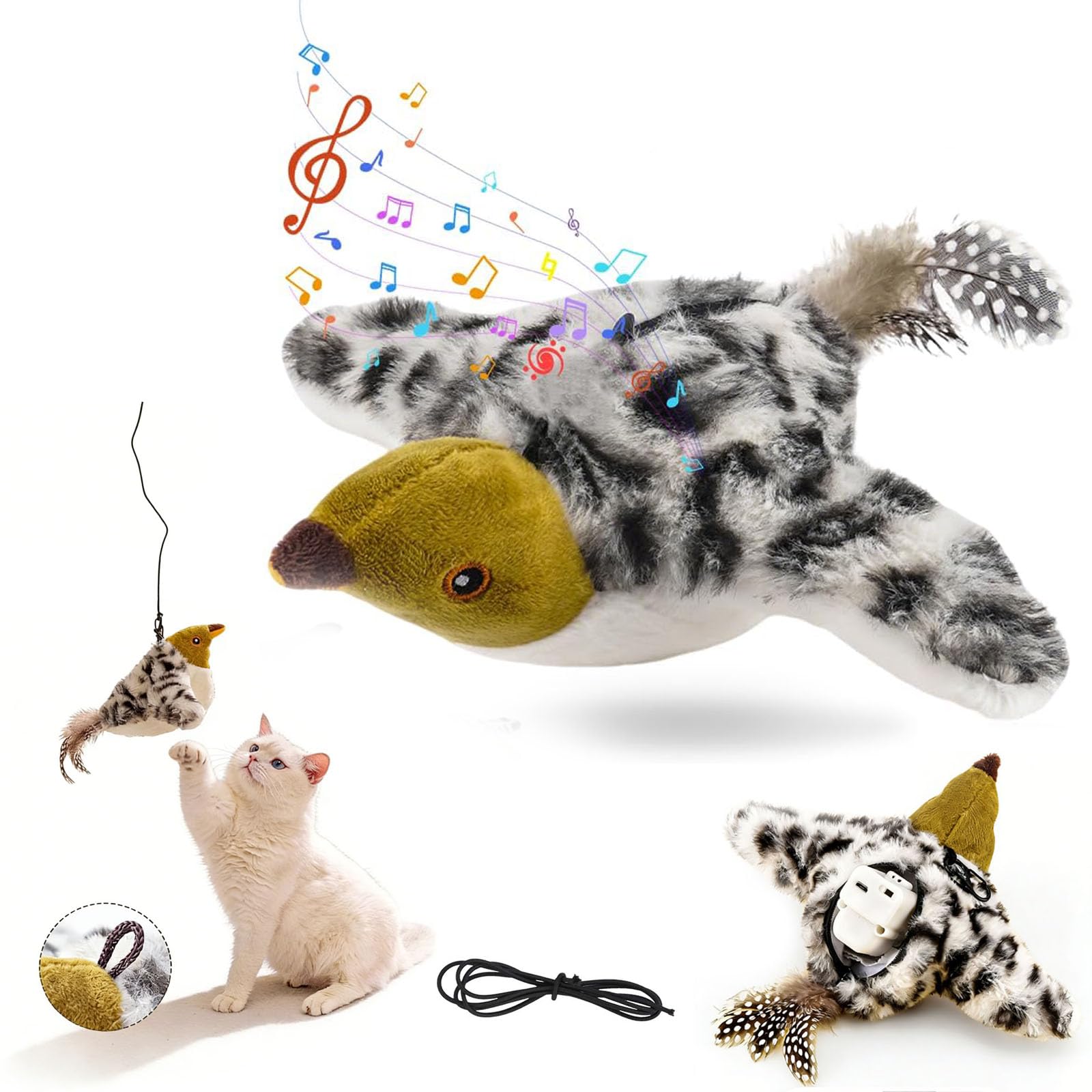 Photo 1 of 2026 New Flying Bird Cat Toy, Interactive Cat Toys for Indoor Cats, Motion-Activated Cat Toy Flying Birds for Indoor Cats, USB Rechargeable Indoor Cat Hunting Toy (Black and White Plush Version)