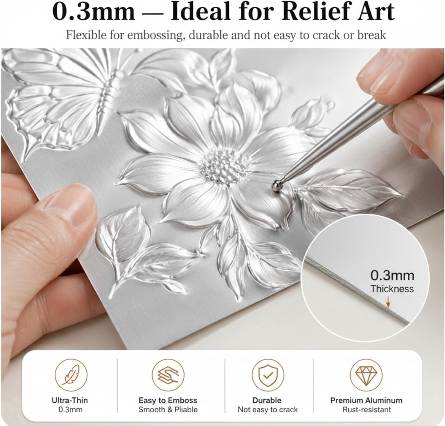 Yaocom 22 Pcs Metal Embossing Kit for Beginners, 0.3mm Thick Aluminum Sheets with Embossing Tools, Stylus, Tracing Paper and Felt Pad, 8x12 Inch DIY Metal and Craft Set for Art