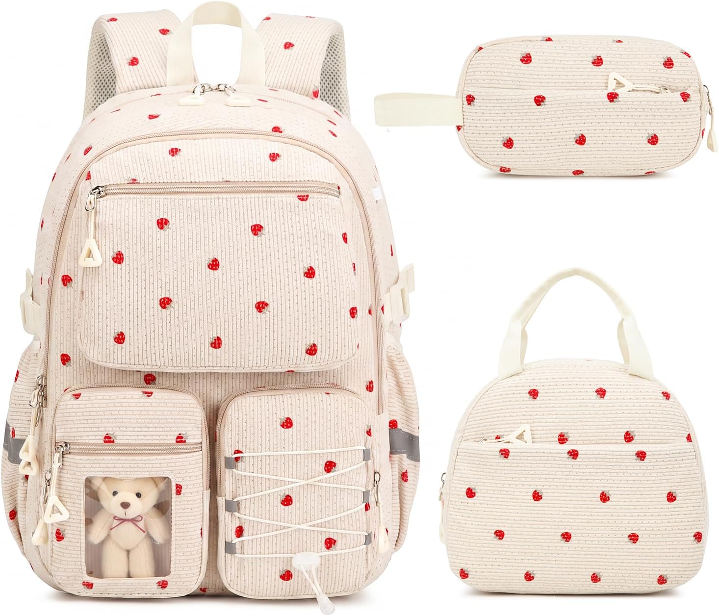 3PCS Corduroy Kids Backpack for Girls, Girls School Backpack with Lunch Bag