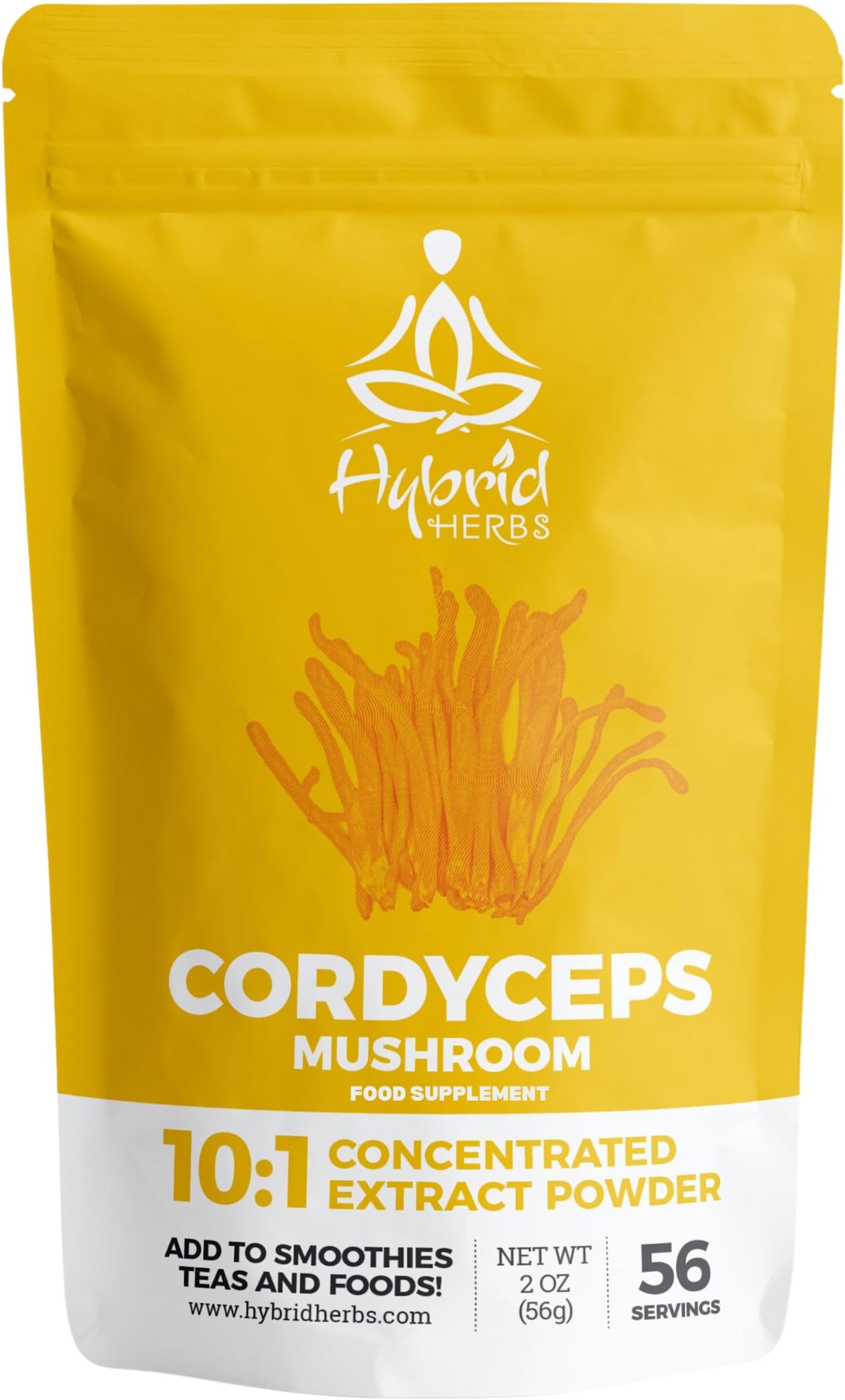 CORDYCEPS Mushroom Powder 10X Strength - Supplement for Muscle, Energy, Gym Workout, Immunity Support with Beta Glucans & Adenosine - HIGH Potency 10:1 Extract - 56 Serving (56g)