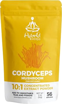 CORDYCEPS Mushroom Powder 10X Strength - Supplement for Muscle, Energy, Gym Workout, Immunity Support with Beta Glucans & Adenosine - HIGH Potency 101 Extract - 56 Serving 56g