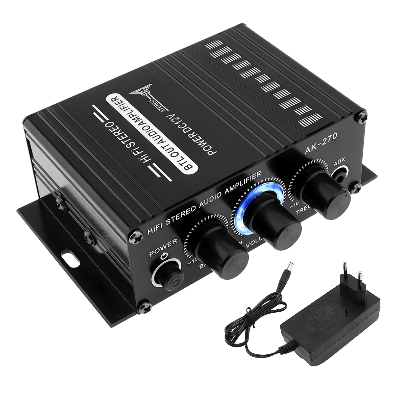 Amplificateur Audio, Ampli Hifi, Mini Amplificateur de Puissance 12V 2 Canaux, Classe D Stéréo avec Entrée AUX/USB/SD, pour Maison ou Voiture, Adaptateur Secteur Inclus