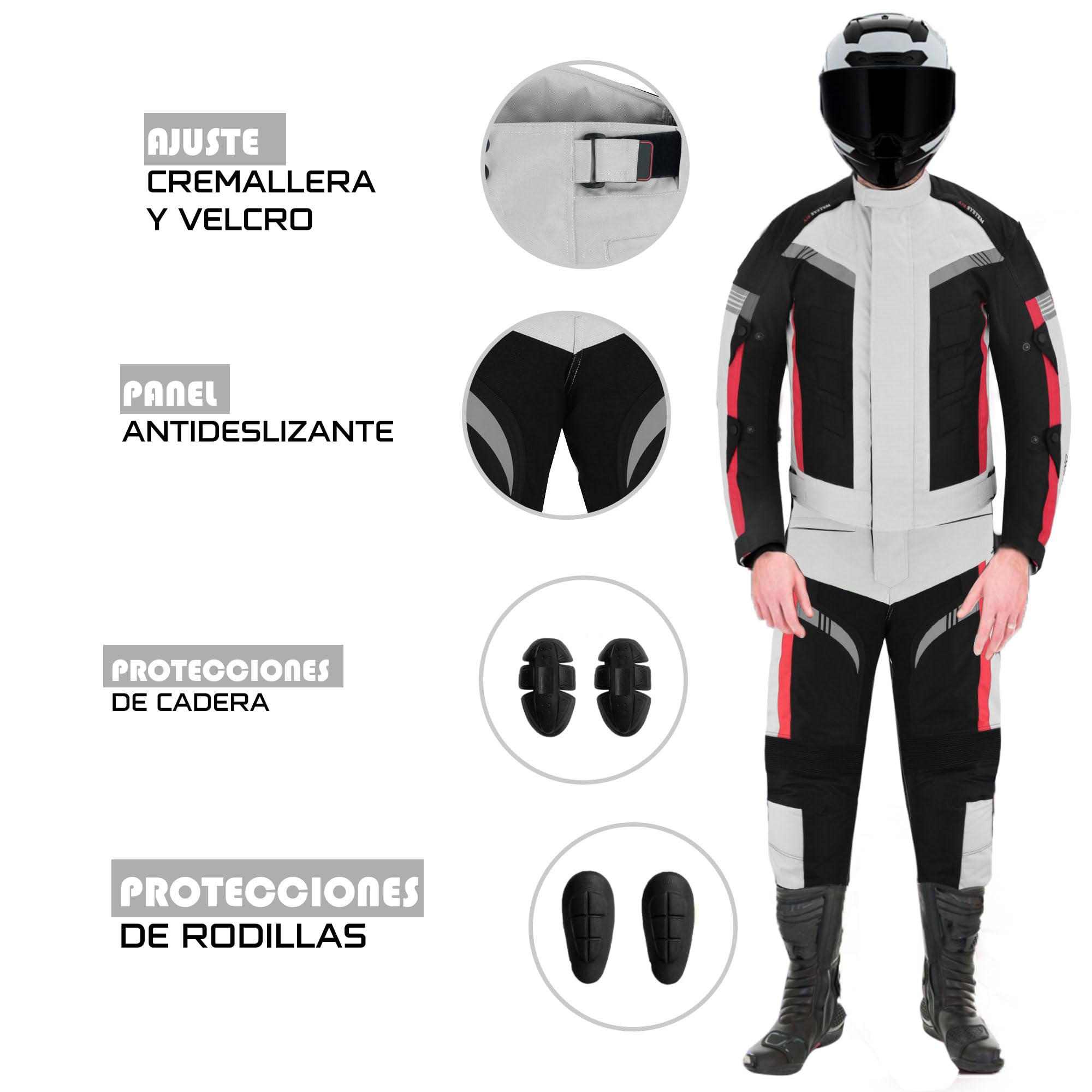 Traje de moto para hombre, chaqueta de moto impermeable con pantalones y guantes, traje de moto con armadura extraíble y protección