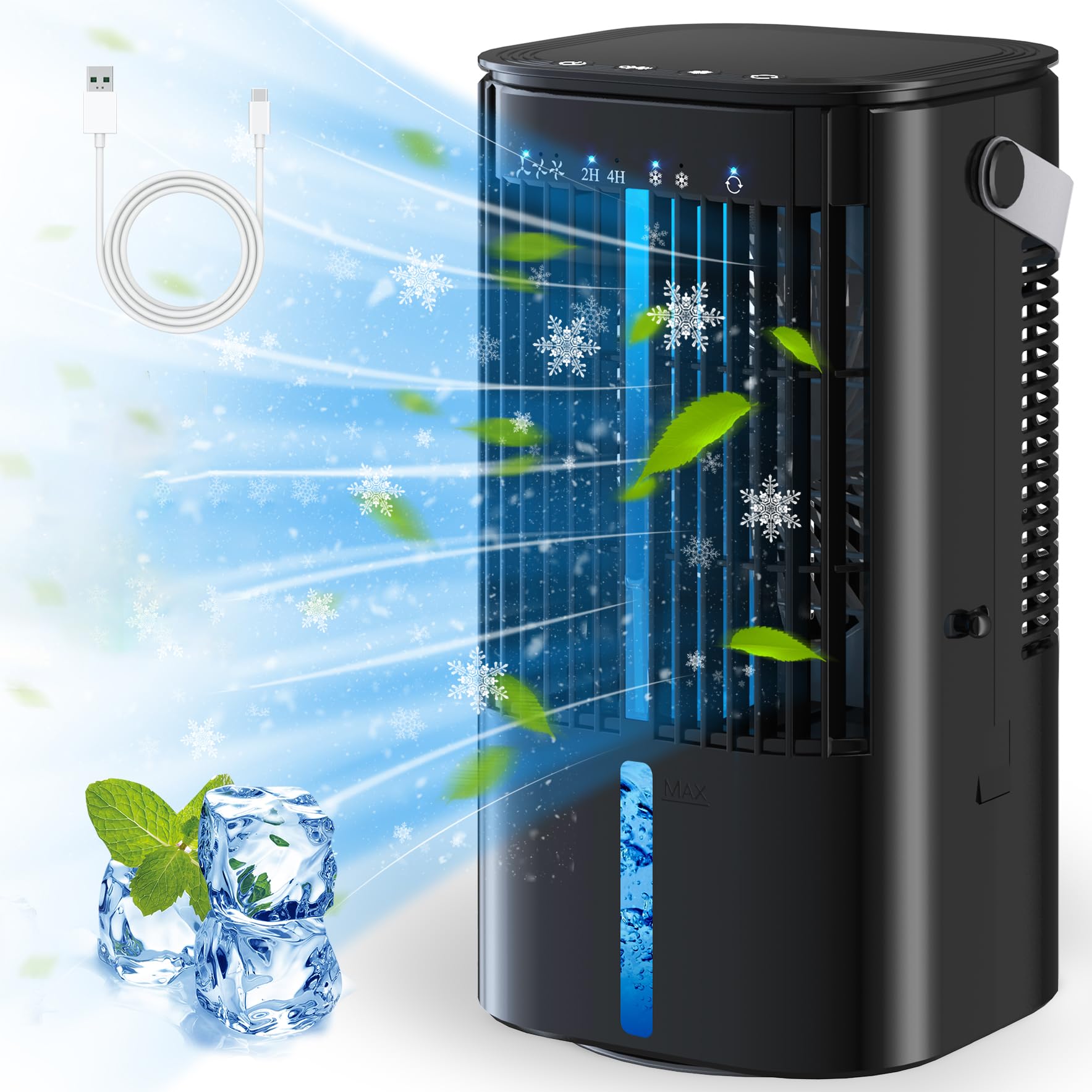 Portable Air Conditioners, 32 oz Mini Ac Misting Fan With 3 Wind Speed & 2 Cooling Spray, Oscillating/Timer/Colorful Light Small Personal Evaporative Air Cooler For Room, Office, Outdoor