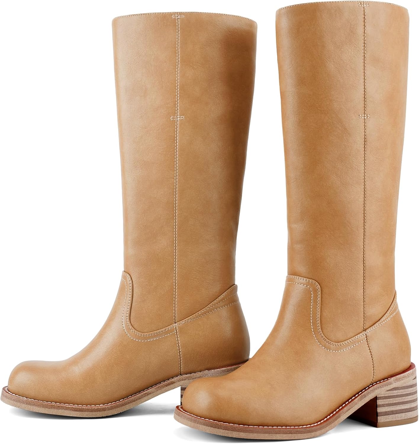 UBWDU Women's Knee High Boots Chunky Block Heel Long Boots Square Toe Low Heel Boots for Women
