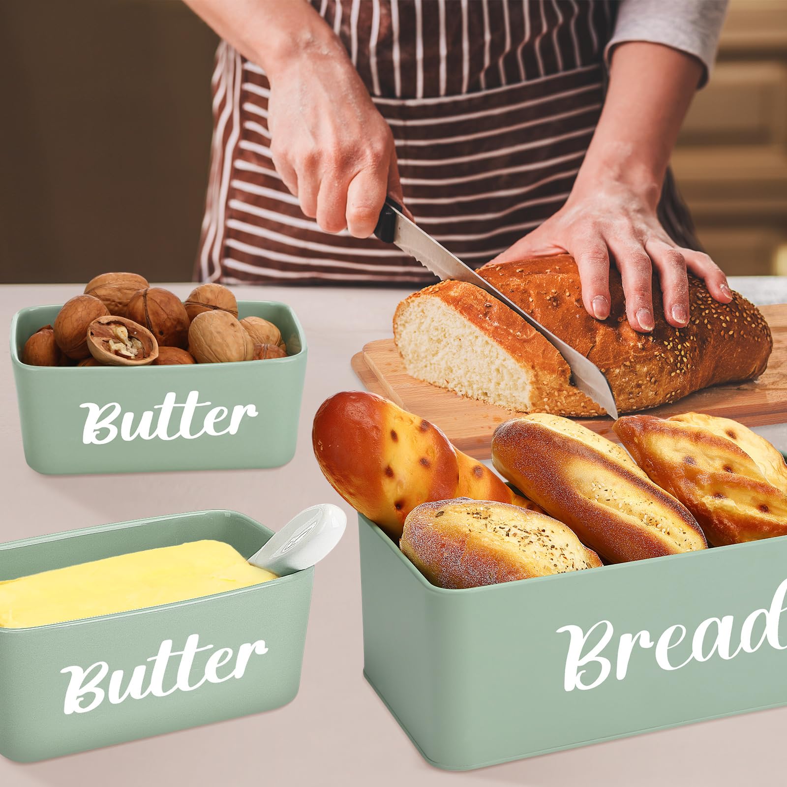 Amazon.com: Hushee Metal Bread Box and Butter Dish with Bamboo
