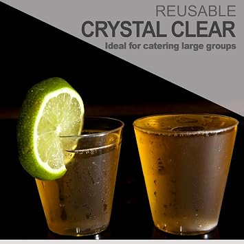 Plastic Shot Glasses Pack of 50 - Reusable & Disposable - Durable, Crystal Clear, Hard Plastic - Sample Cups Great for Chasers & Shooters - Ideal for Birthday Parties, Hen & Stag, Tasting Events