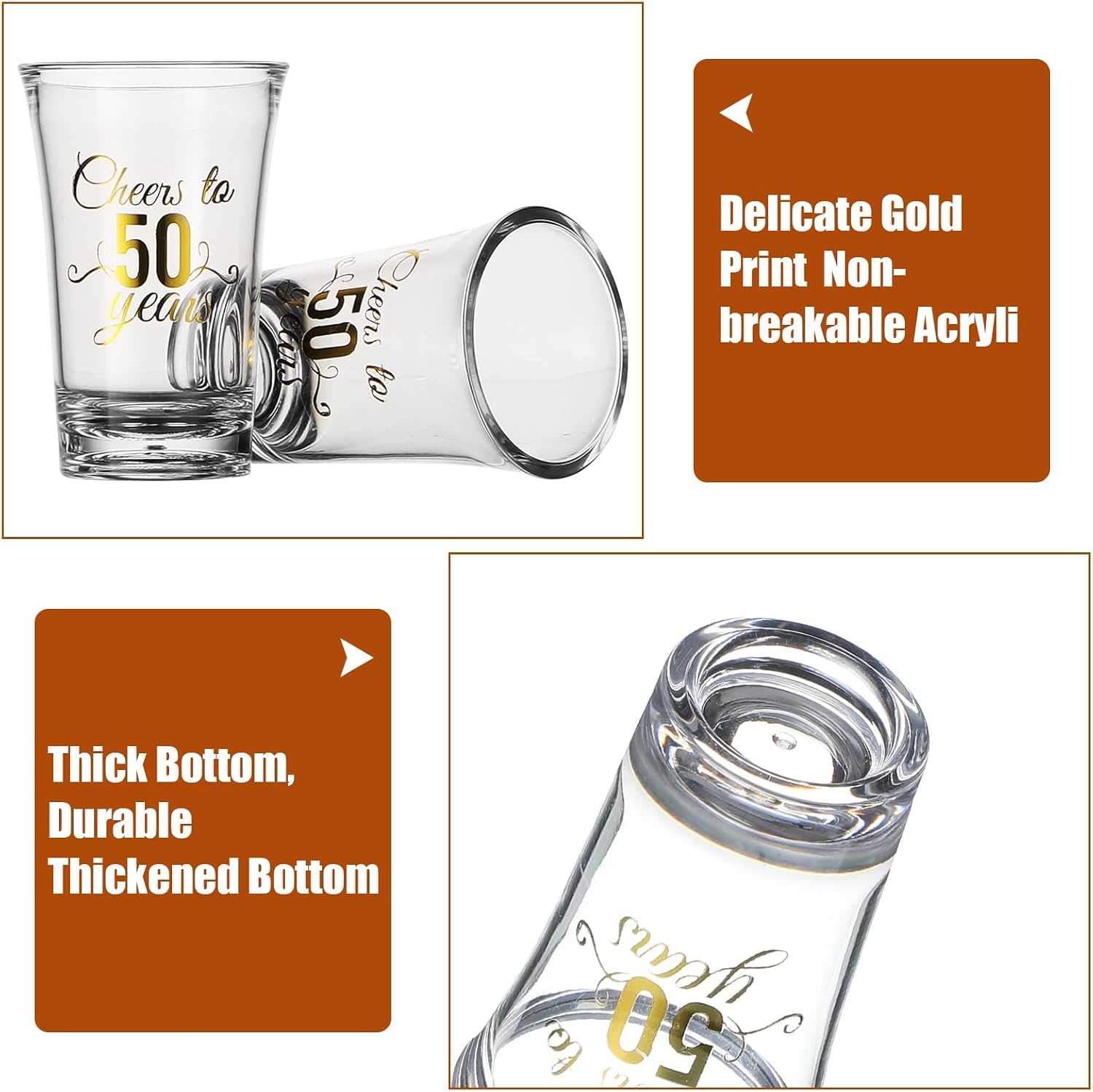 Sliner 48 Pack Shot Glasses Bulk 1.4oz Cheers to 45/50/60 Years,Gold,50th