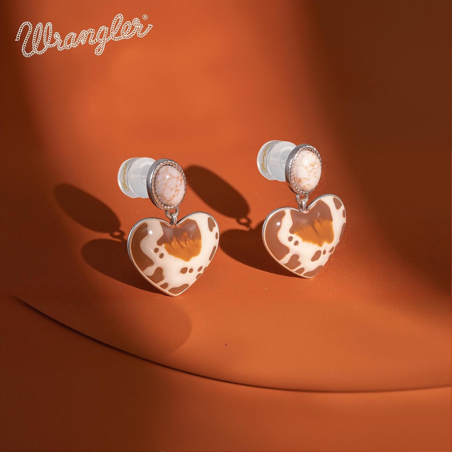 Wrangler Western Heart Drop Dangle Earrings for Women Statement 14k Gold Turquoise Cow Print Cowgirl Trendy Jewelry
