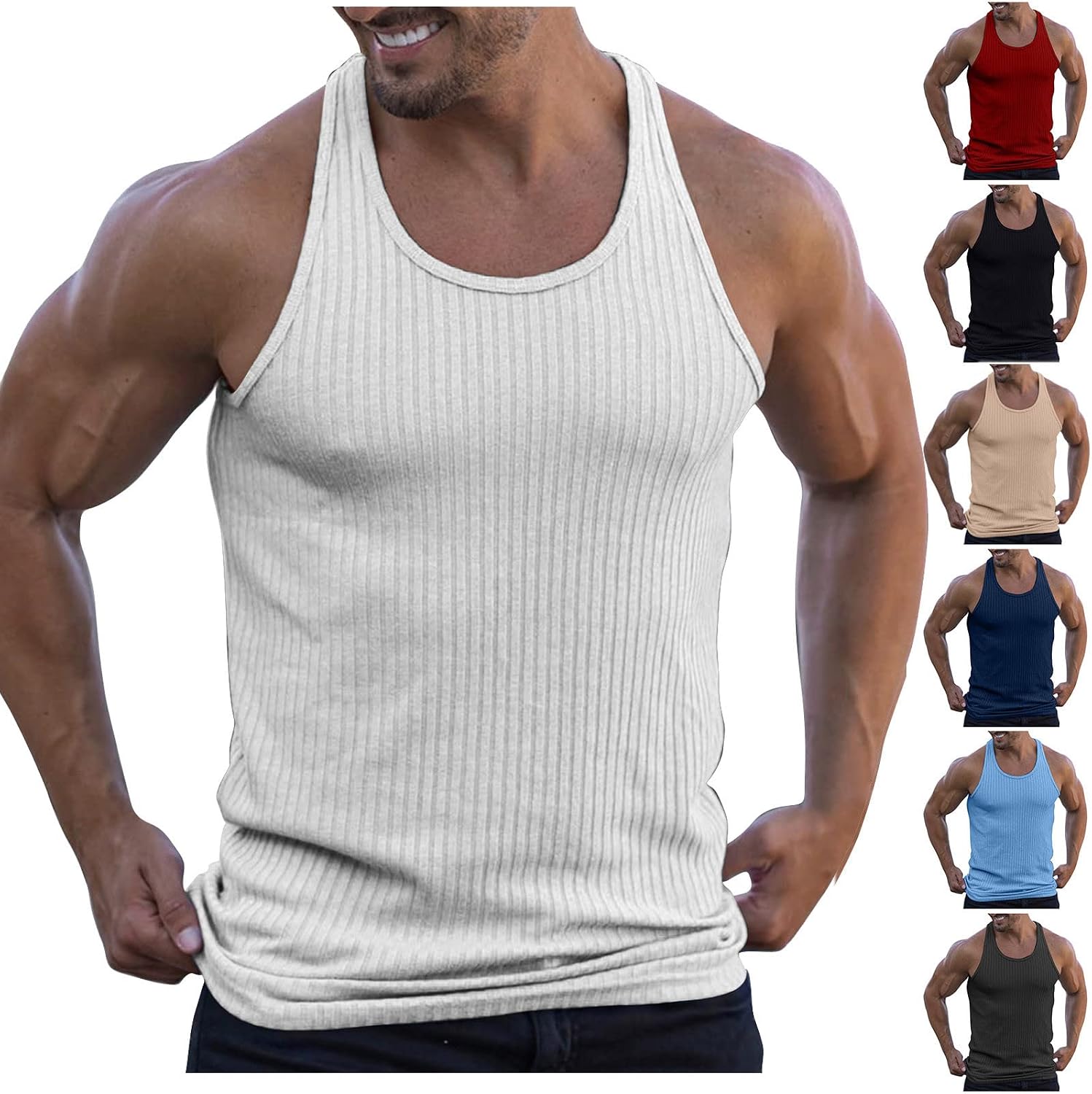 Ymosrh Men's Tank Tops Spring/Summer Knit Vertical Stripe Bodybuilding Fitness Vest I-Line Sleeveless Shirts for, S-3XL