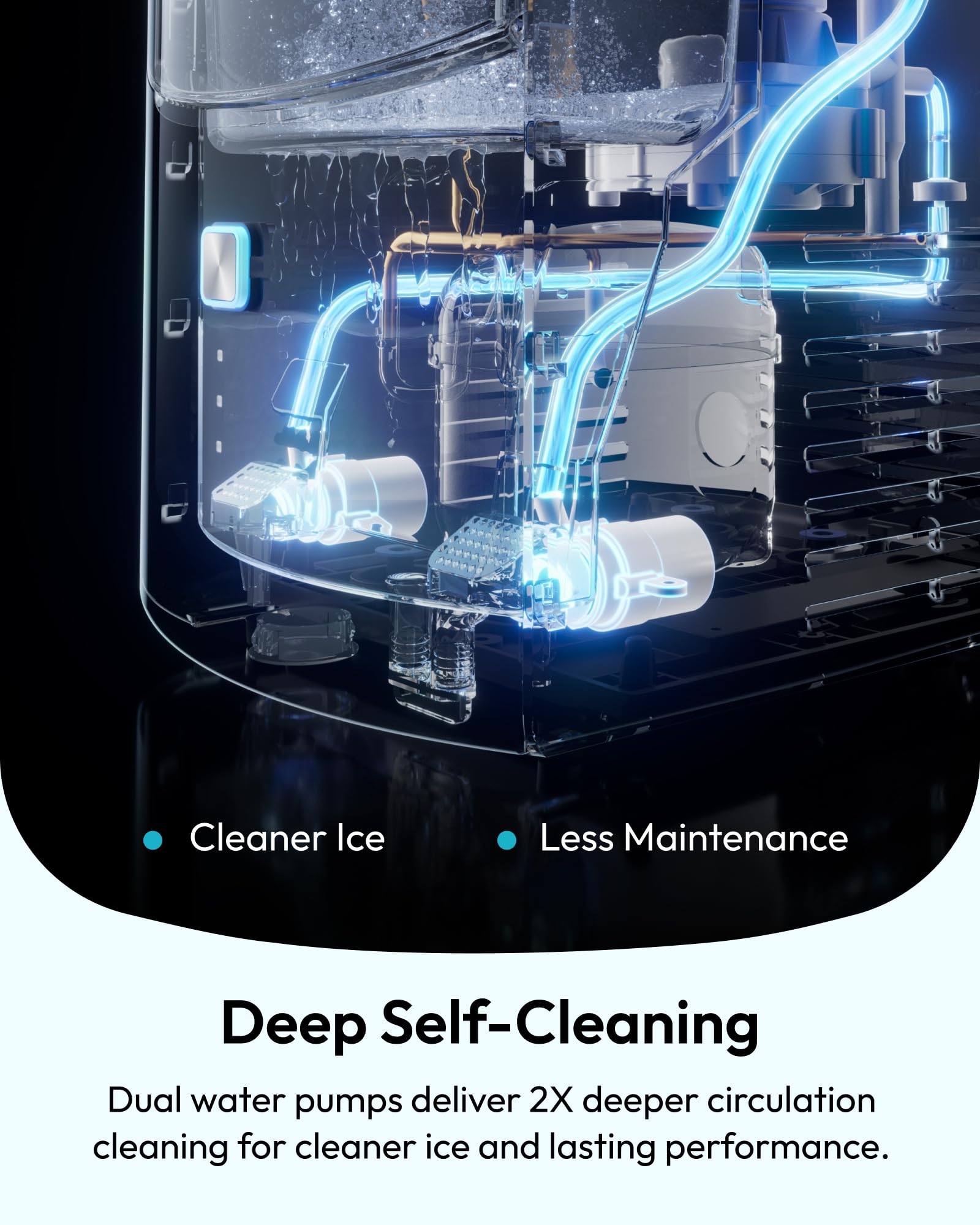 Kismile Nugget Ice Maker Countertop, 33LBS/24H Ice Machine with Soft Chewable Ice, One-Click, Self-Cleaning Function, Stainless Steel Ice Maker with Indicator Lights for Home/Kitchen(Black) thumbnail 11