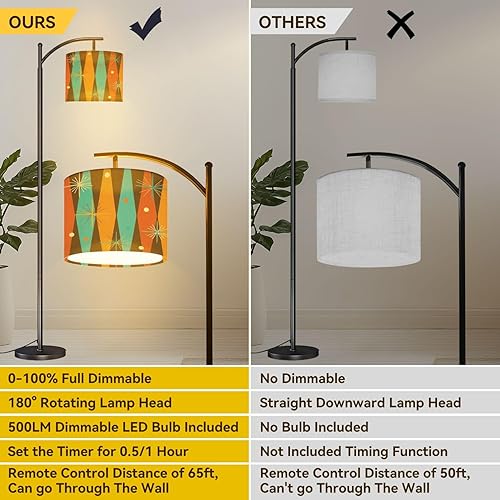 Miniatura 8 de 50s Mid Century Modern Vintage Retro 1950s Mod Fifties Arc Floor Lamp with Remote Tall Standing Light Working with Adjust Head Dimmable LED Bulb