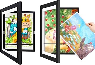 Posionks Marco para Dibujos de Arte Infantil en Madera Negro A4 con Apertura Frontal para Pinturas y Colecciones 33 x 24,5 cm (Negro)