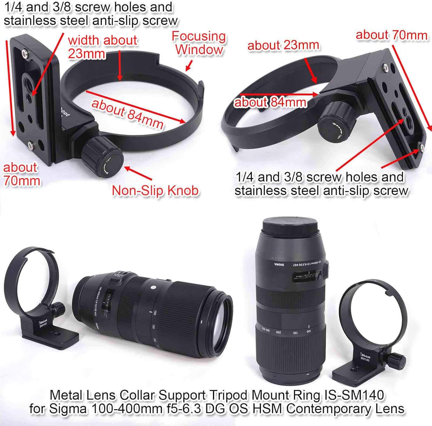 Lens Collar Support Tripod Mount Ring for Sigma 100-400mm f/5-6.3 DG OS HSM Contemporary Lens, Bottom is ARCA Type Quick Release Plate Compatible with Tripod Ball Head of ARCA-Swiss/Kirk Fit