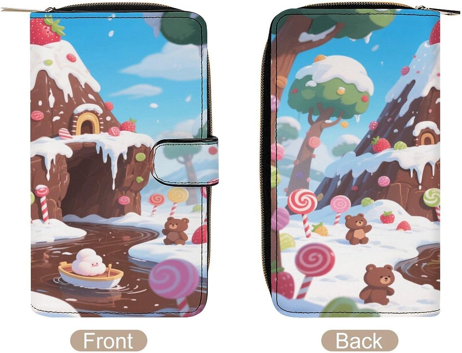 Candy Snow Mountain Wallet,PU Leather Material, Small Wallet,Bifold with Zipper, Travel Wallet,Compact And Portable for Men And Women 7.8 * 4.3 * 1.4 Inches