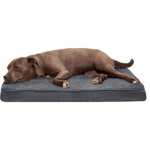 Furhaven Large Cooling Gel Foam Dog Bed Terry & Suede Mattress w/ Removable Washable Cover - Gray, Large