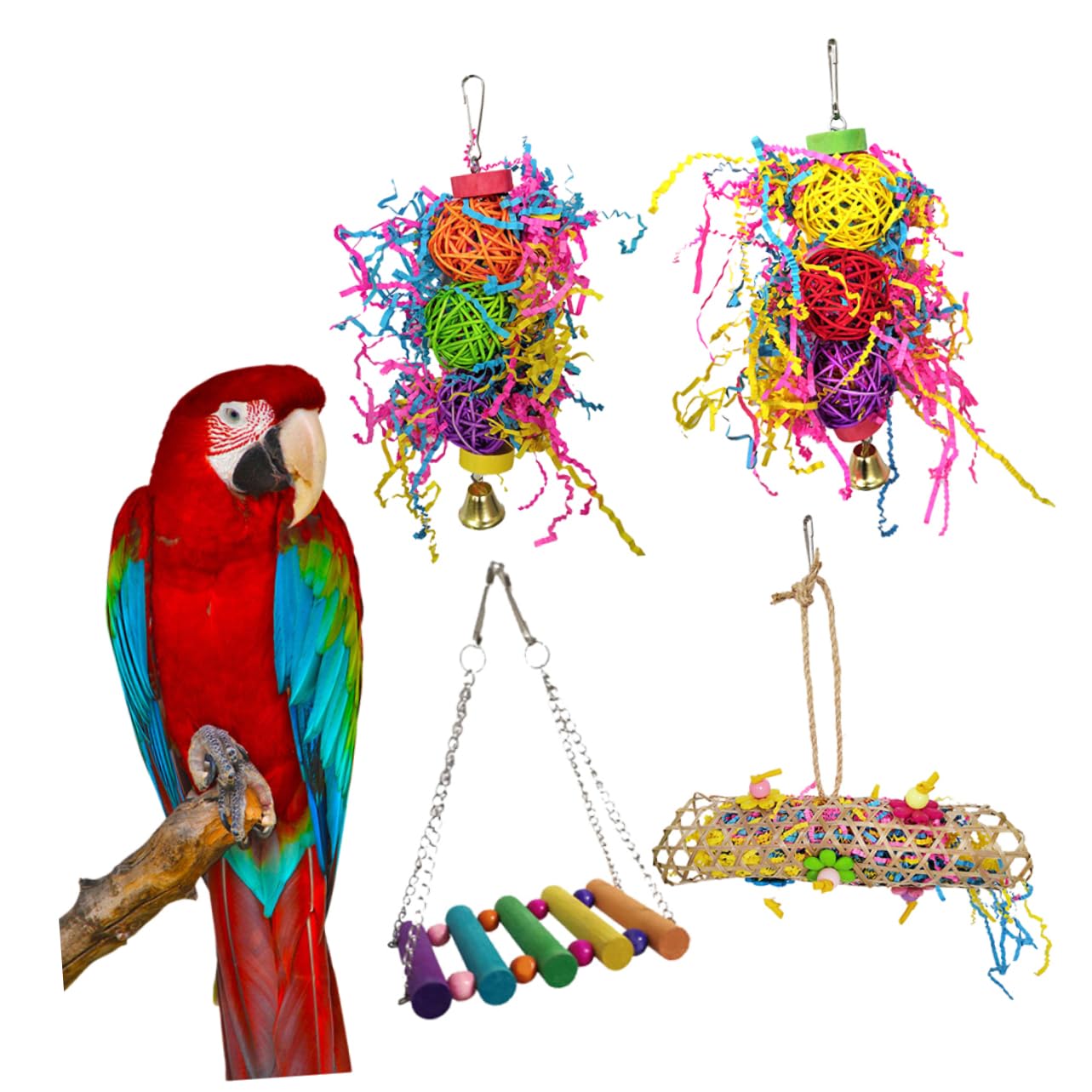 YARNOW 8 Pz giocattolo del pappagallo pets giocattoli Set di giocattoli per pappagalli per pappagalli appesi piccoli per uccelli ciondolo pappagallo morso
