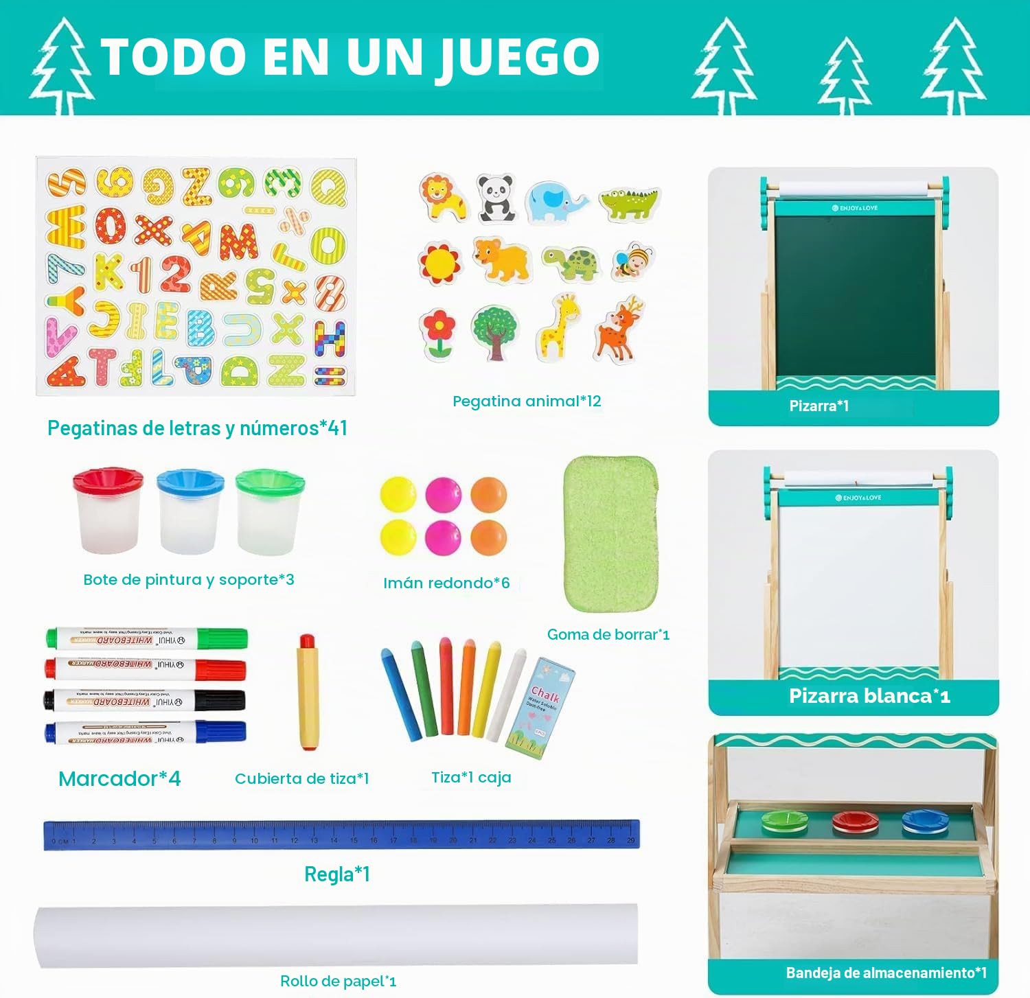 Pizarra Infantil Caballete para Niños Diseño de lazo Pizarra Blanca y Altura Ajustable Tablero de Dibujo de Doble Cara para Niños (Azul)