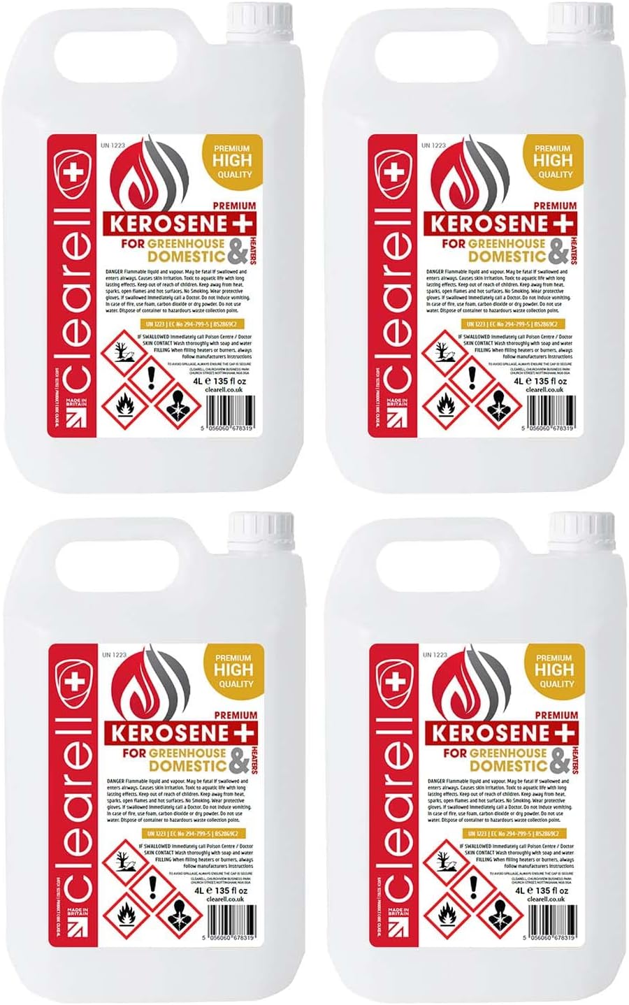 16L | Pack of 4 | 16 Litres Premium Quality Kerosene Paraffin Heater Heating Oil Fuel | Compliant to BS2869C2