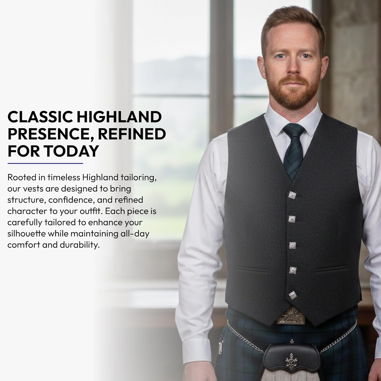 Scottish Black 5 Buttons Argyle Waistcoat/Vest