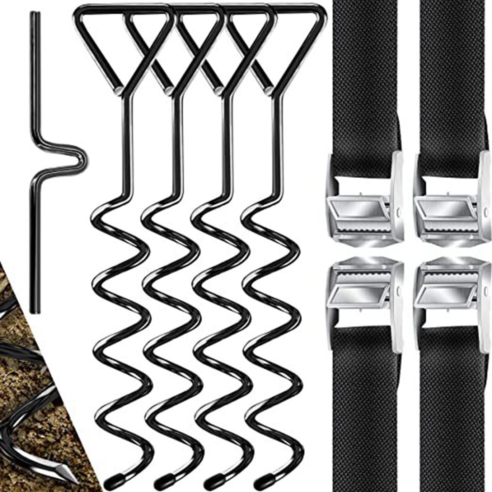 Lot De 8 Ancrages Au Sol En Acier – Pour Trampoline, Tente, Auvent, Balançoire (noir)