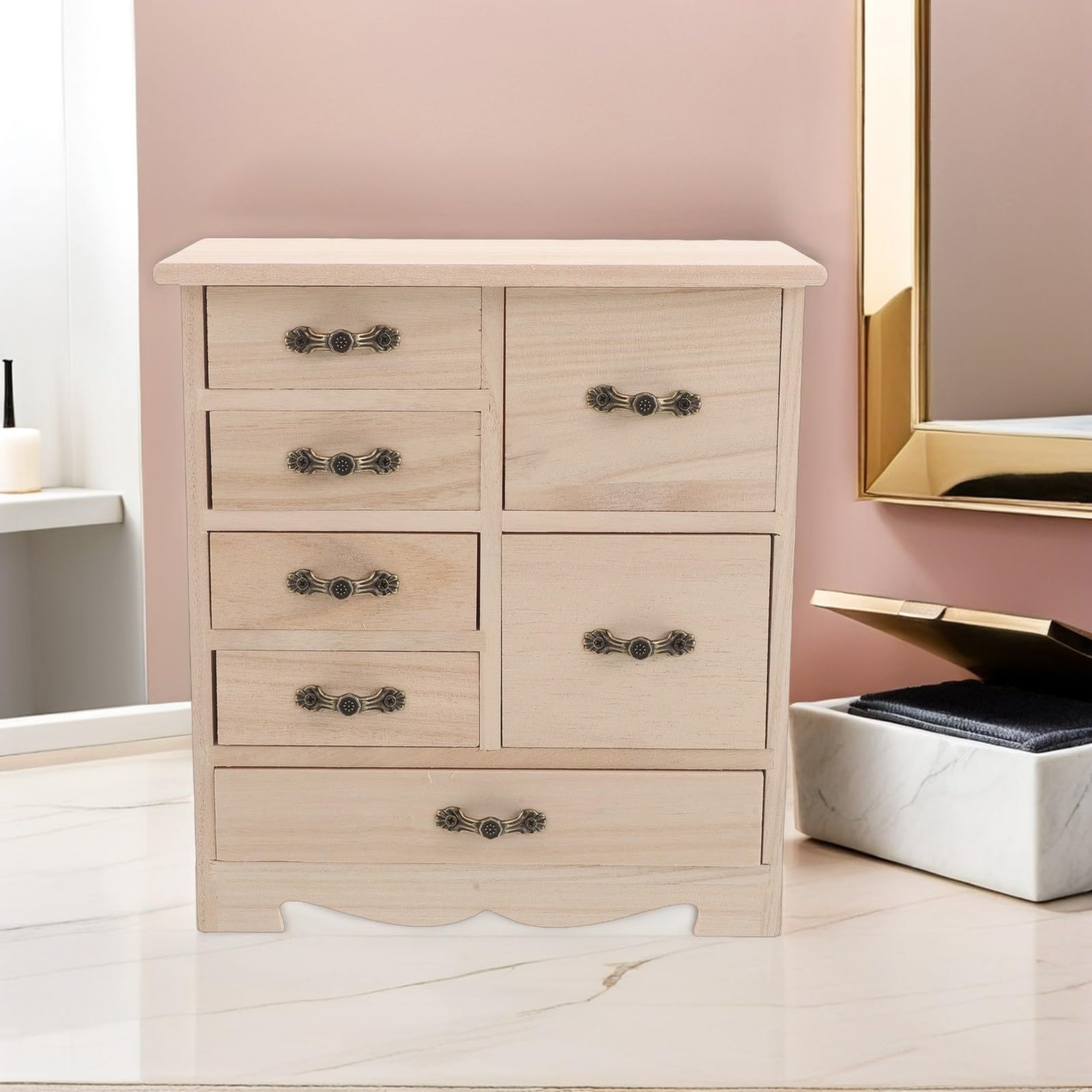 UKCOCO Portagioie Multi Cassetti in Legno Beige per Gioielli e DIY
