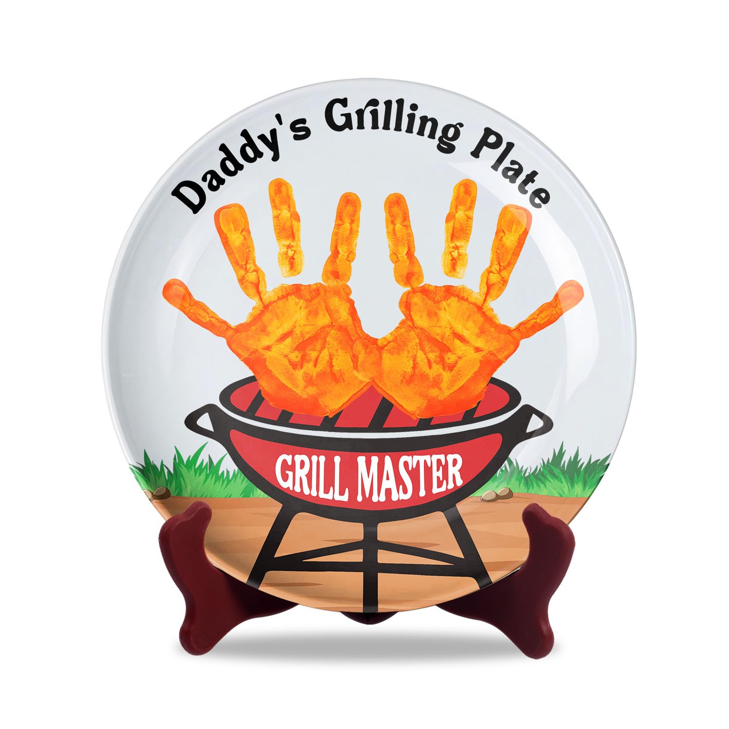 DIY Best Dad Ever Grilling Plate Handprint Ceramic Novelty Plates, Baby's First Father's Day Cooking Gifts for Dad, Hand Print Craft for Daddy, Toddler Project Memory Keepsake, Fathers Day Decor 10''
