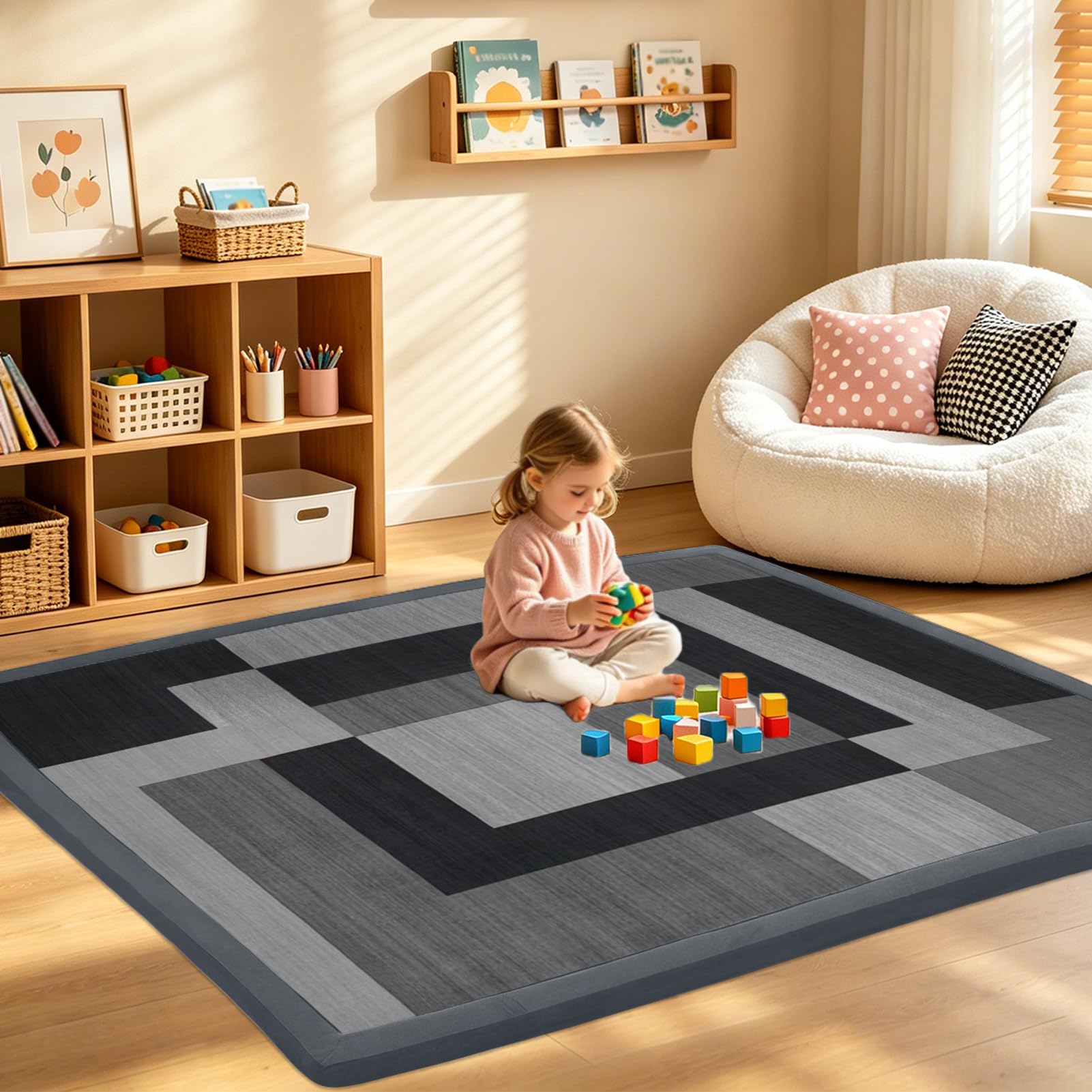 RZUMXOPY Baby Large Play Mat Non Slip Childrens Rug 160 x 160 cm Thick Kids Rugs for Crawling Soft Play Tummy Time