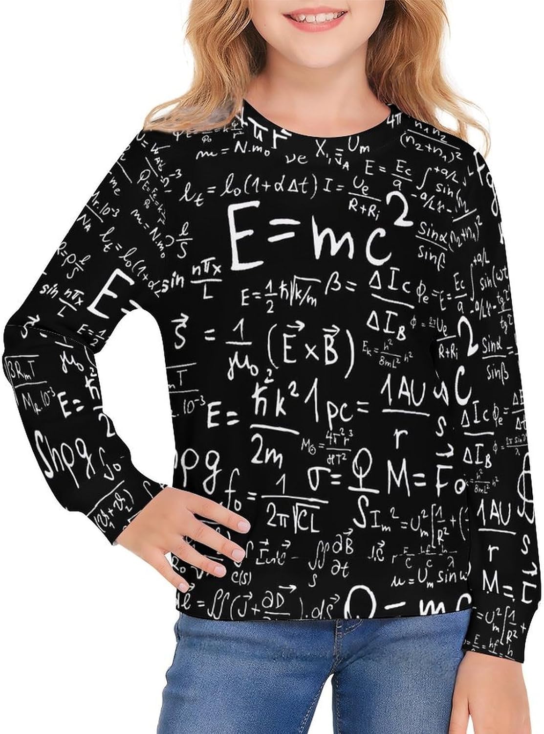 Math Formulas Science Unisex Sweatshirt Crewneck Pullover Top Long Sleeve Shirt for Girls Boys