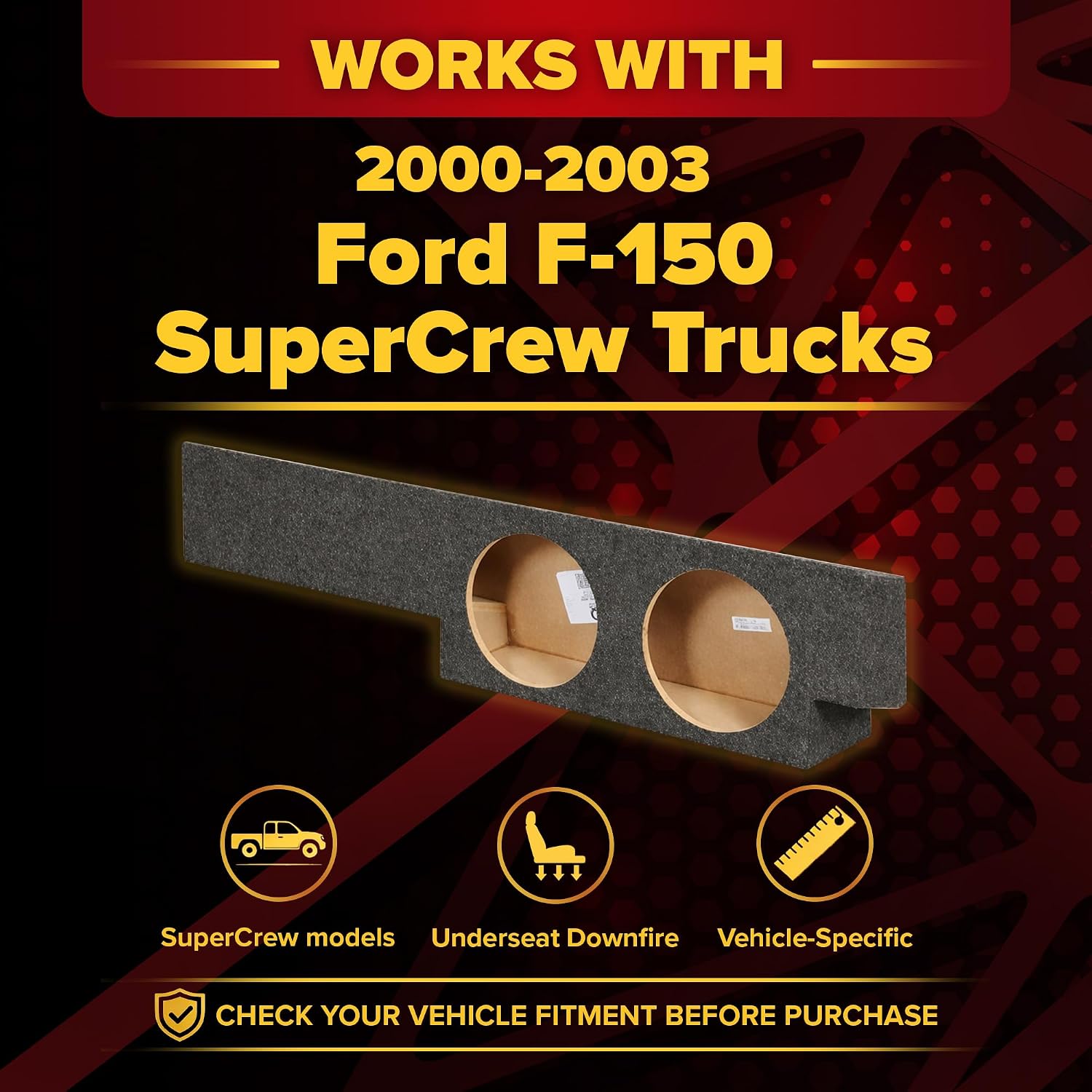 Q Power 10” Dual Subwoofer Enclosure, Sealed Underseat Sub Box Compatible 2000-2003 Ford F-150 SuperCrew Trucks for Enhanced Vehicle Audio Experience