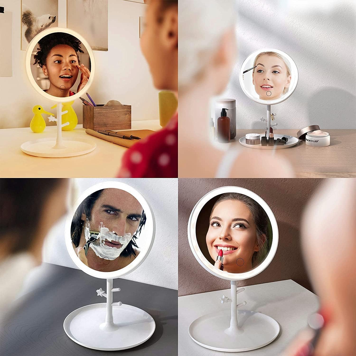 Miroir De Maquillage Avec Lumière LED - 46 LEDs, 3 Couleurs (blanc, Chaud, Naturel) - Luminosité Réglable - Alimentation USB