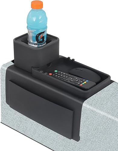 Miniatura 28 de Soporte para taza de sofá de silicona, bandeja antideslizante y antiderrames para reposabrazos, bandeja de silicona resistente a la suciedad para