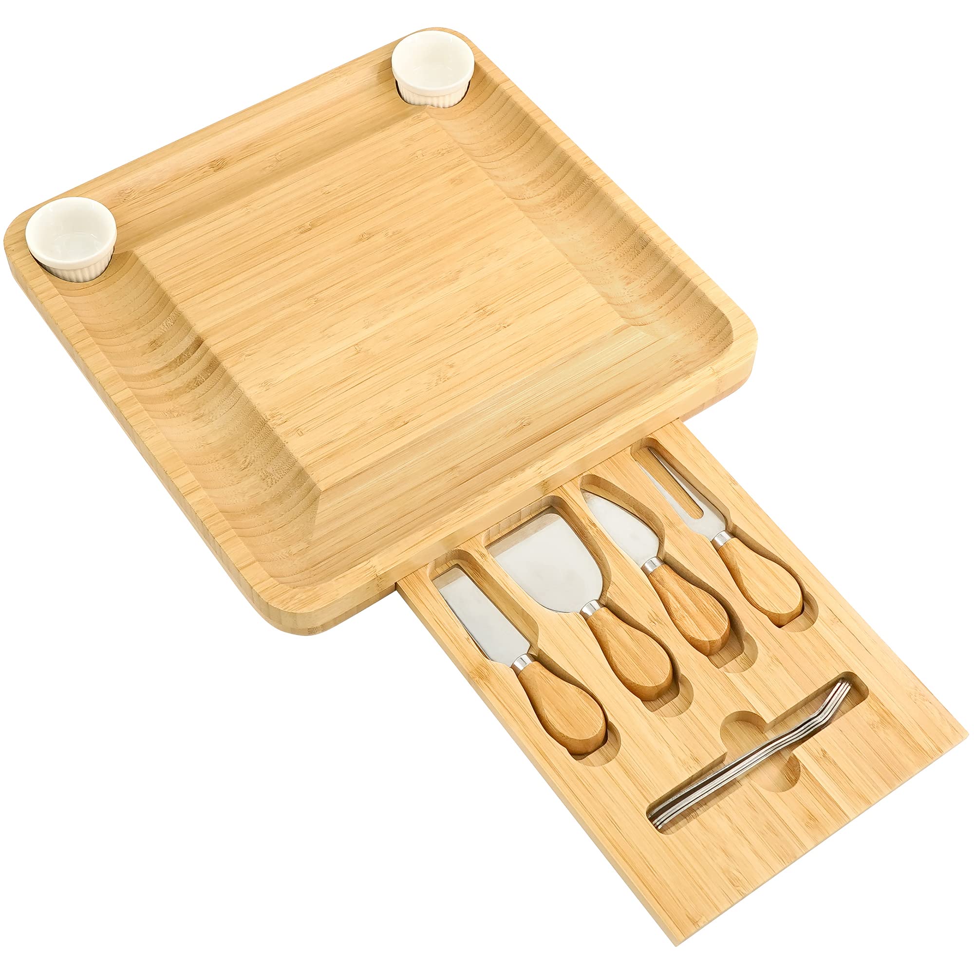 Cheese Board and Knife Set, Bamboo Charcuterie Board with