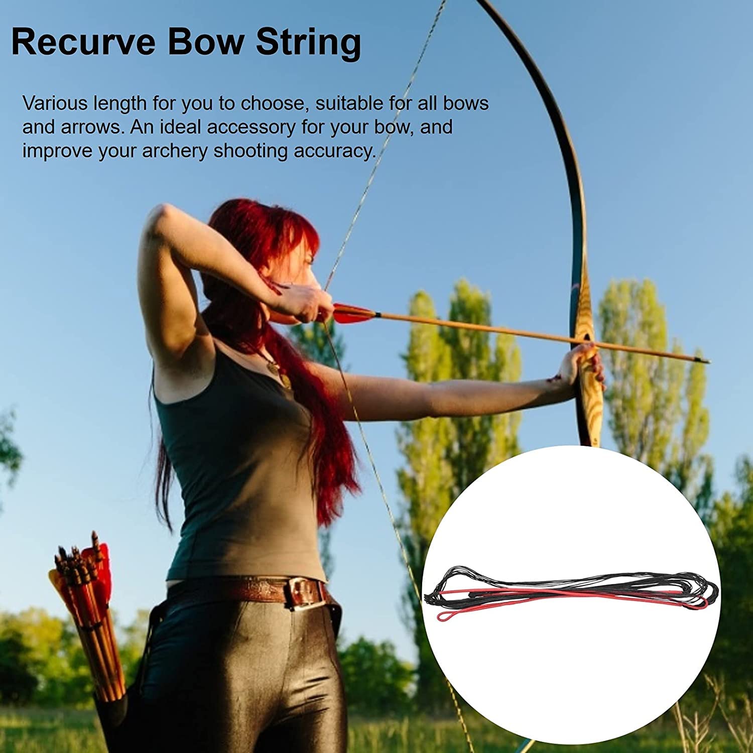 Corde D'arc Recurve Traditionnelle, 12 Brins, Longueur AMO 66" - Pour Arc Recurve, Longbow, Couleur Rouge-noir - 11