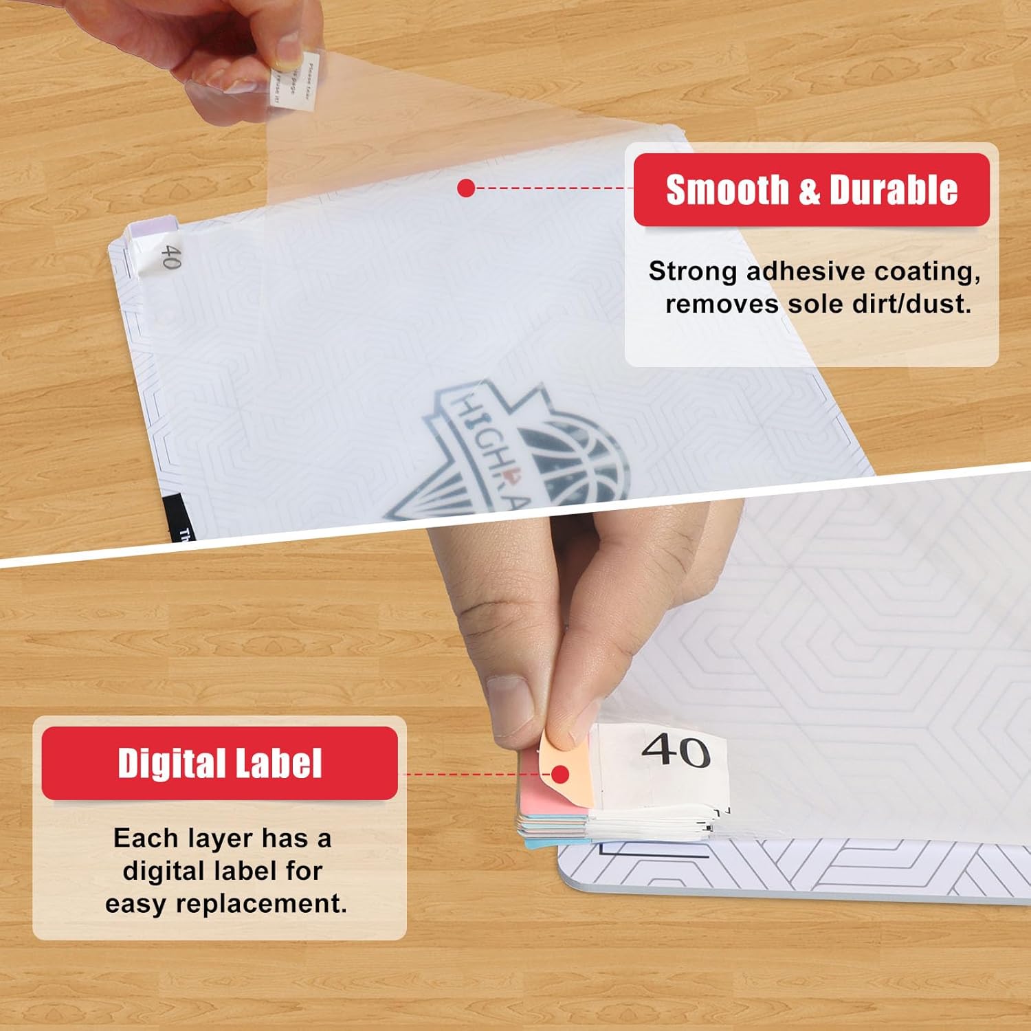 Courtside Basketball Sticky Mat,Non-Slip Sticky Shoe Mat for Basketball Court Shoe Grip,Courtside Shoe Grip Traction Mat,Improves Traction and Cleans Dust,Dirt,Includes 40 Sticky Sheets