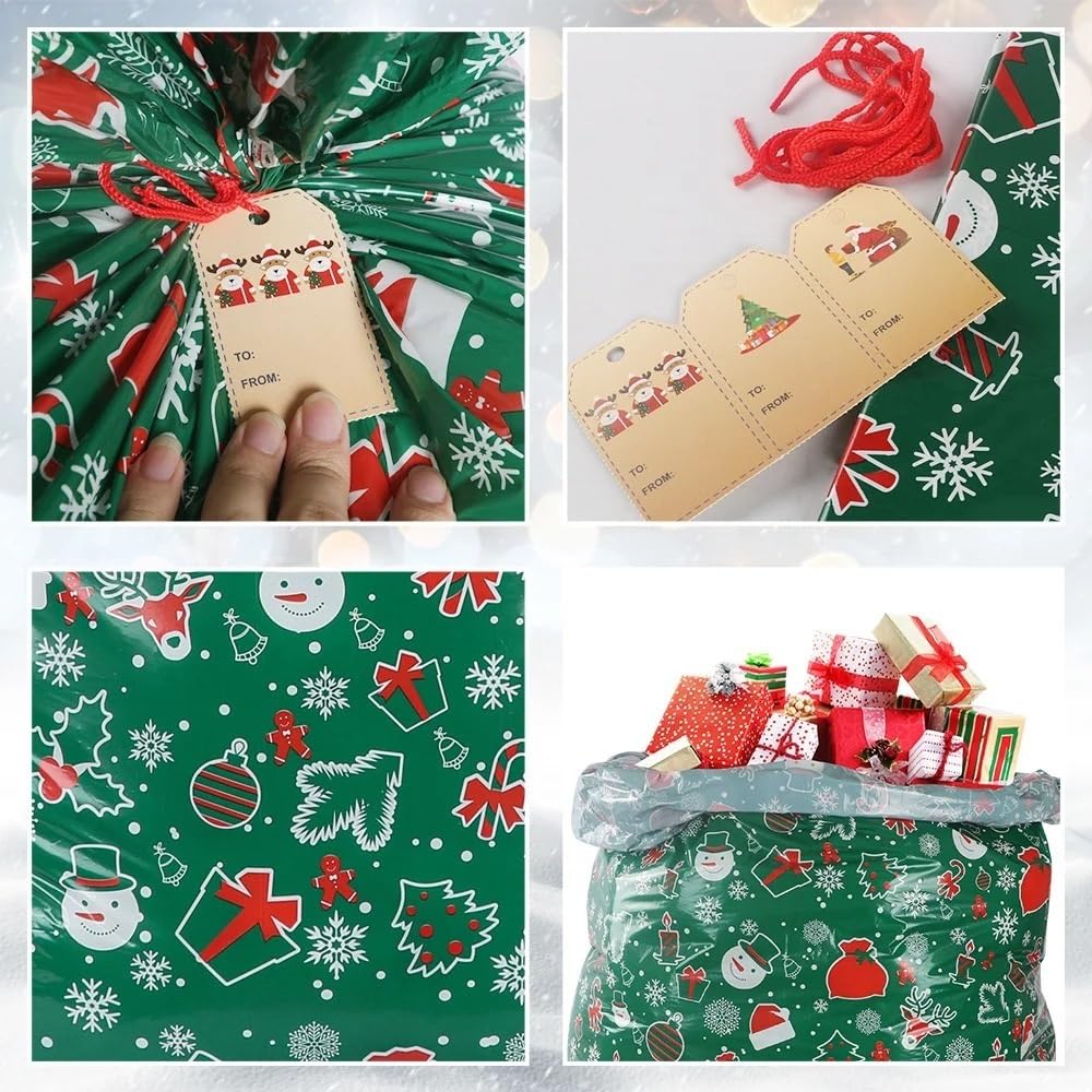 Große Weihnachts-Geschenktüte mit Kordelzug, Süßigkeitentüte, Weihnachtsdekoration, Zuhause, Neujahr, große Keksverpackung (Typ W)