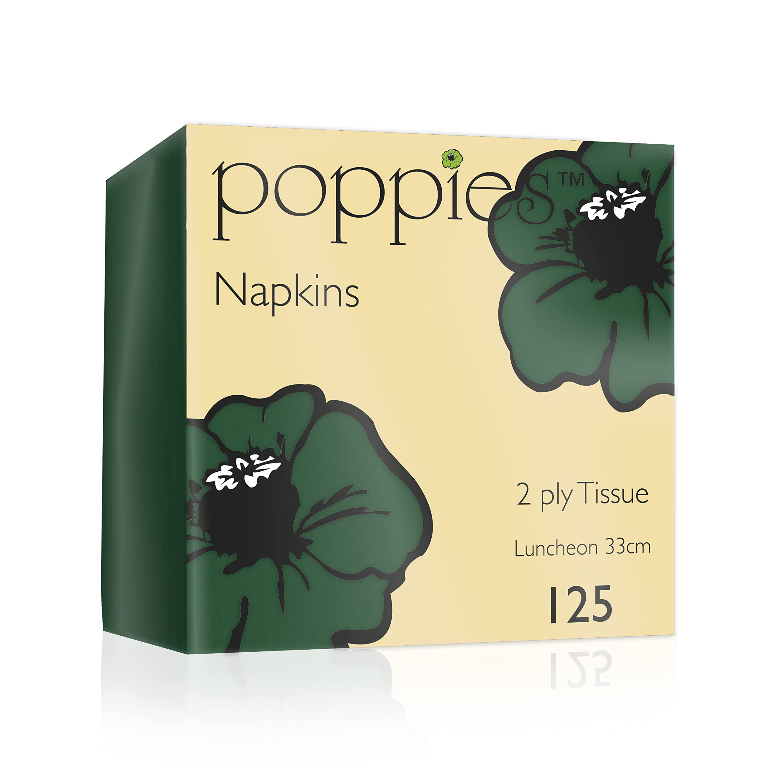 Poppies Forest Green Napkins 33cm 2ply - Pack of 125 | Disposable Party Napkins, Paper Napkins, Dinner Napkins Luncheon