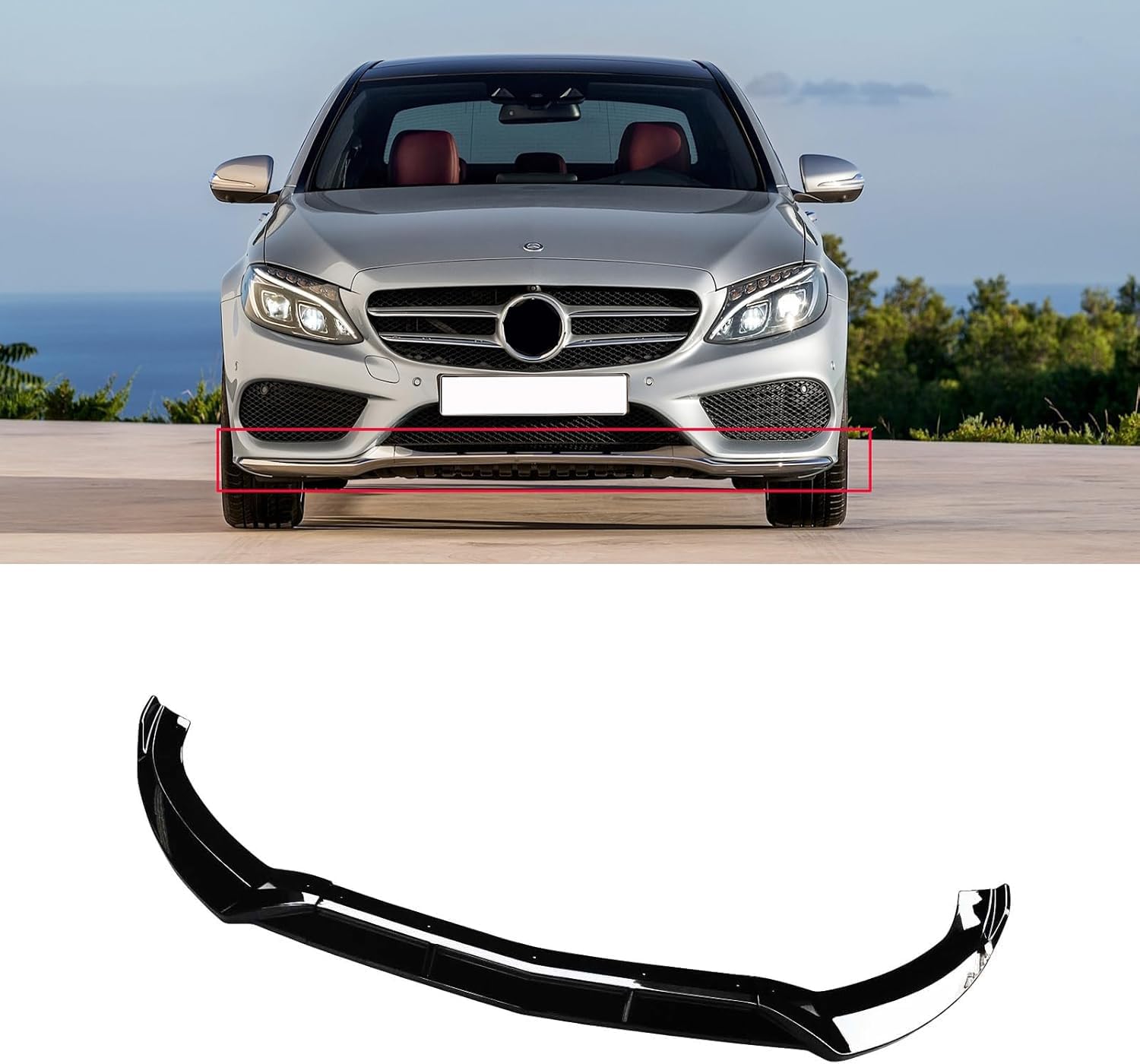 NINTE Front Lip for 2015-2018 Benz C-Class W205 Sport Gloss Black Painted ABS 3PCS Front Bumper Lip Splitter Front Spoiler
