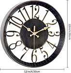 12 Inch Black Wall Clock, 30cm Vintage Large Round Clock, Retro Digital Clock Silent Non Ticking Battery Operated Quartz Easy to Read for Office,Classroom,Home,Living Room,Bedroom,Kitchen Decor
