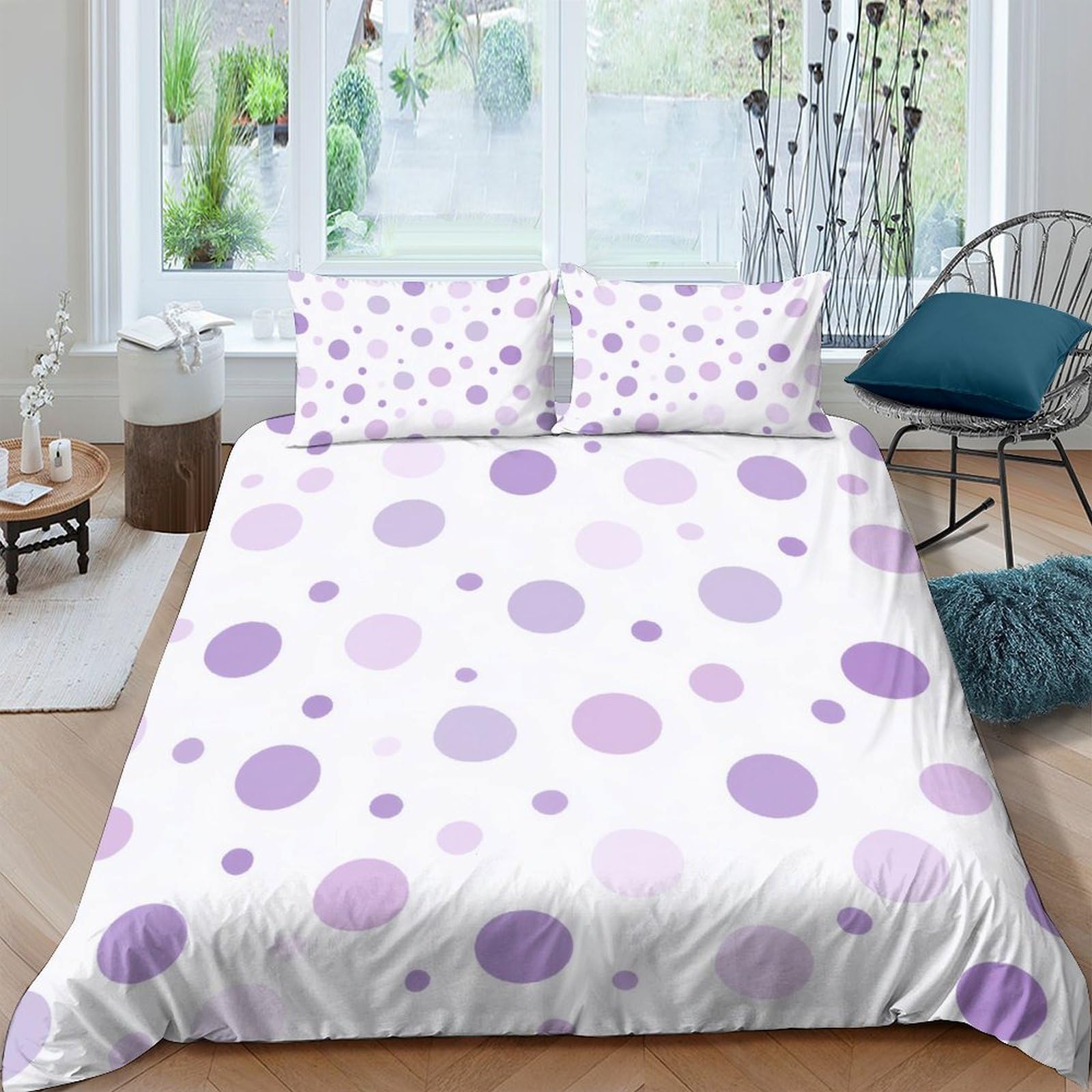 Ctjqhvkz Style-6 3D Printed Purple Polka Dot Fitted Sheet Microfiber Soft Bedroom Bed Cover Decorative Machine Washable Mattress Protector Single（135X200cm）